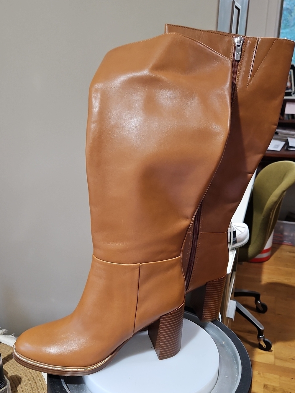 Marc Fisher Tall Tan Leather Block-Heel Boots